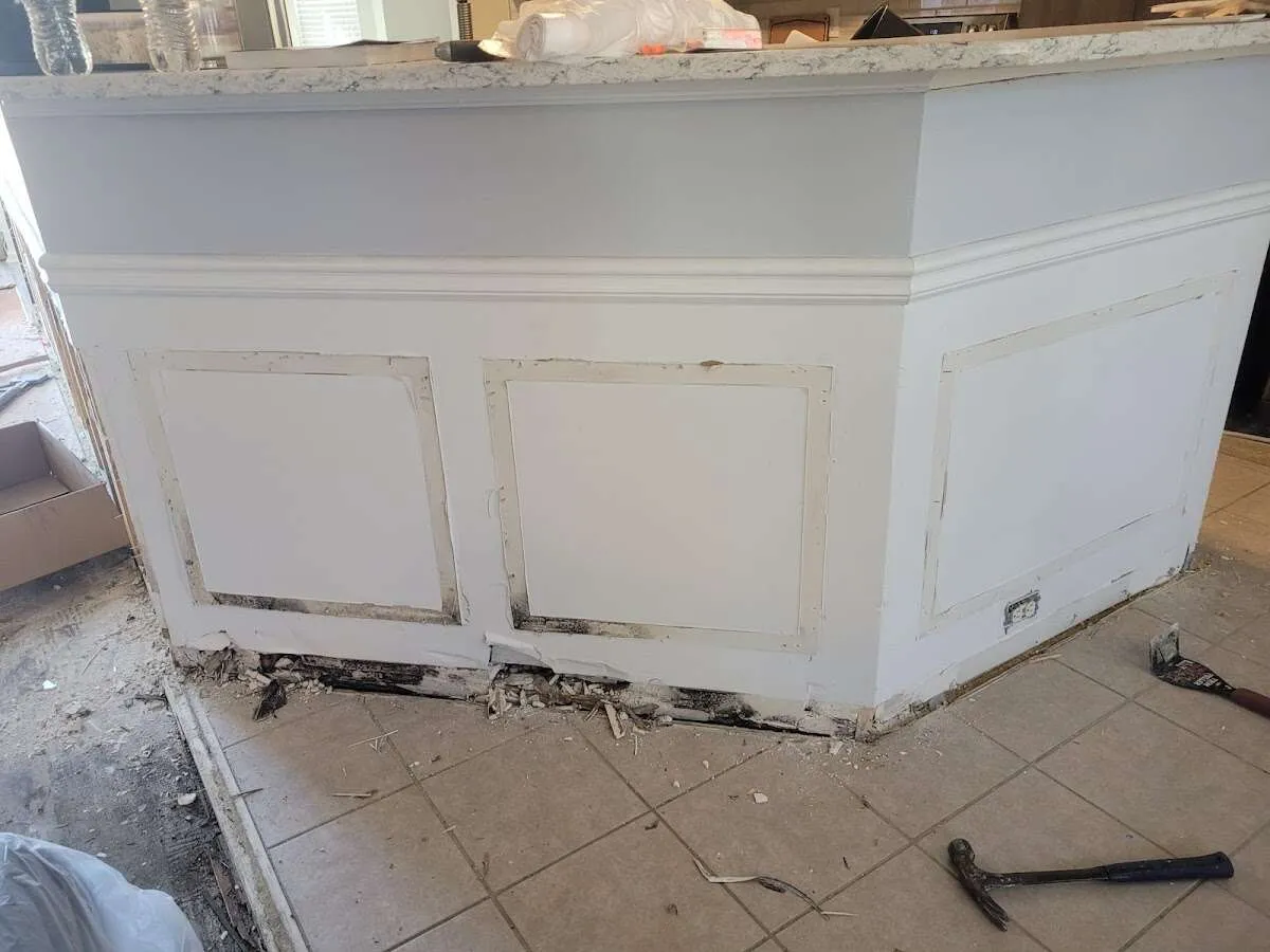 Water damage and mold on kitchen during Storm Damage Restoration in Monroe